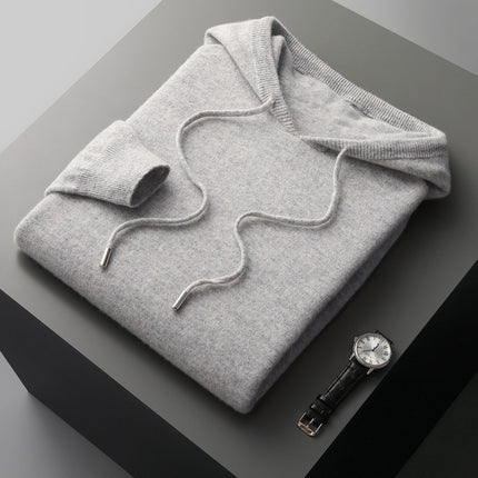 Cross-border Seamless Autumn and Winter New Wool Sweater Men's Hooded Sweater Solid Color Knitted Wool Hoodie Men's Sweater