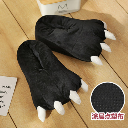 Cartoon warm thickened paw plush home cotton slippers parent-child couple dinosaur paw indoor floor bag heel shoes