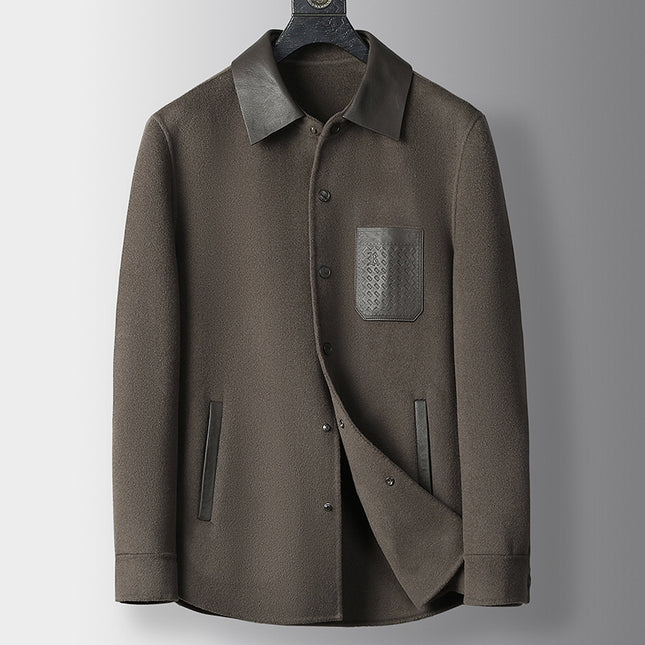 Double-Sided Men's Short Haining 2025 Autumn and Winter New Lapel Daily Casual Versatile Middle-Aged and Elderly Jacket Dad
