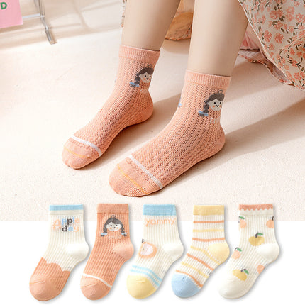 5 Pairs 1 To 12 Years Children's Socks 2025 Spring Summer Baby Boys Girls Cotton Mesh Breathable Thin Soft Cute Socks Kids Socks