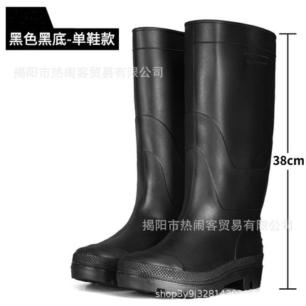 Thickened Black High-rise Men's Rain Shoes Frosted Long-tube Water Shoes Cover Foot Waterproof Rubber Shoes Non-slip Wear-resistant Labor Protection Shoes for Construction Site