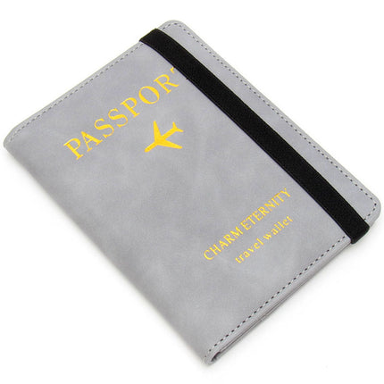 Rfid Anti-Magnetic Passport Holder Amazon Passport Book English Foil Stamping Ticket Holder Multi-Card Slot Elastic Band Passport Cover Leather