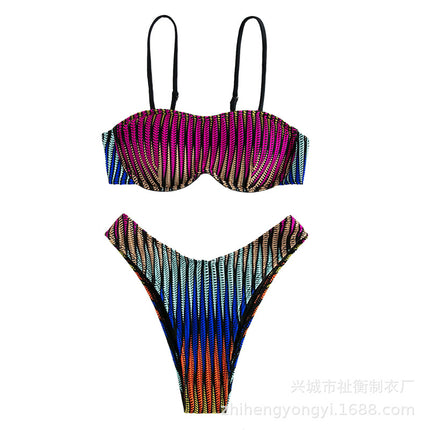 Zhiheng 25688 European and American bikini corrugated sexy bikini split swimsuit steel support foreign trade swimwear wholesale