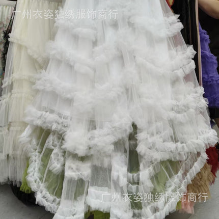 European and American French Romantic Heavy-Duty Ruffled Mesh Fluffy Skirt with Short Front and Long Back Asymmetrical Cake Skirt Fairy