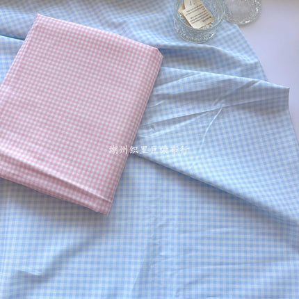 Cotton 40 digital printing fabric Korean cream color blue powder plaid printing fabric hand diy