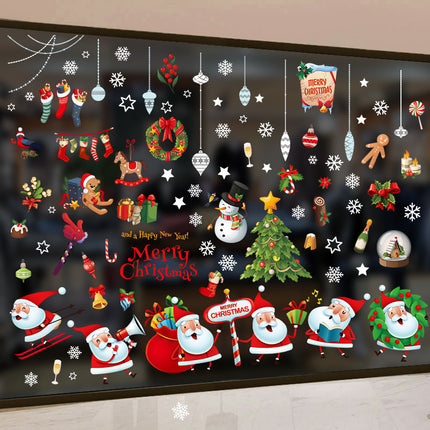Christmas decorations door stickers shop scene layout wreath small pendant window glass stickers Christmas tree old man