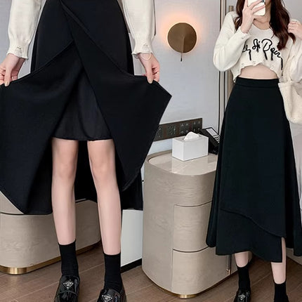 A- line Skirt Belly Covering Skirt Spring and Summer Ins New Commuter plus size chubby girl High Waist Slimming Irregular Pear-shaped Figure