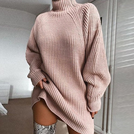 Cross-Border New Product Wish Knitwear Mid-Length Raglan Sleeve Half Turtleneck Knitwear Dress