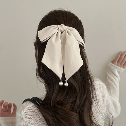 New Bow Ribbon High Sense Ponytail Clip Elegant Pearl Pendant Princess Back of Head Ponytail Headwear Hair