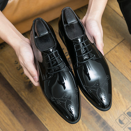Cross-border plus size Amazon Men's Low-top Casual Green Brock Lace-up Pointed-toe Business Dress Youth Leather Shoes