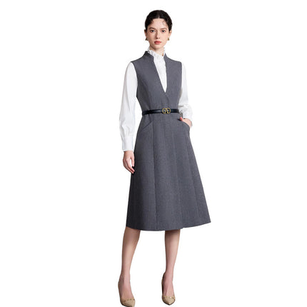 Spring and Autumn Fashion Design Sense Professional Suit dress High-grade Grey Small Vertical Collar Slim Vall Sleeveless dress