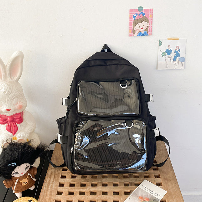 Japanese-Style Ins Transparent Badge Pain Bag Backpack for Women, Anime Convention Jk School Bag, Student Girl Backpack