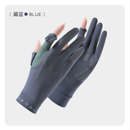 Sunscreen Gloves Women's Summer Ice Silk UV-resistant Breathable Non-slip Thin Riding Outdoor Electric Car Gloves