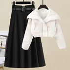 White jacket + black skirt two-piece set / S