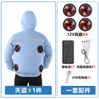 Sky blue + 12v 4 large fans + 12v battery / 3XL