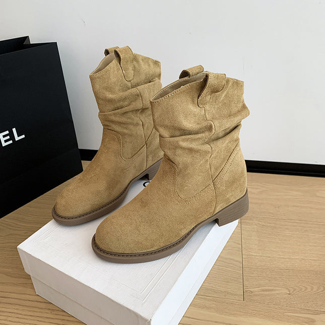 High Version ~ Frosted Suede Short Boots for Women, Autumn and Winter Retro Cowboy Boots, Thick Heel Sleeves, Slimming Look Boots