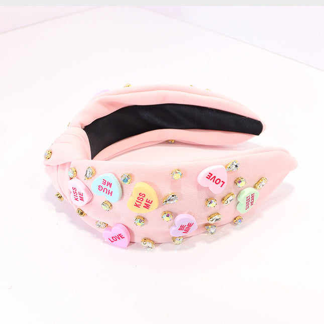 Cross-border European and American New Diamond-encrusted Love Hair Hoop Beaded Fashion Sweet High-end Knot High Cranial Top Ball Head Hoop