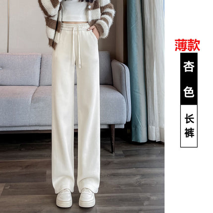 European velvet narrow fleece-lined wide-leg pants women's autumn and winter 2023 mopping casual thickened high slimming straight pants