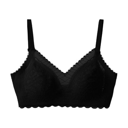 Stable big chest small ultra-thin seamless underwear beauty back breathable lace latex cup fixed Cup rabbit ears bra