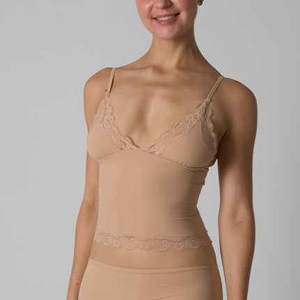 Lace Top Sk's Ultra-Elastic, Lightweight, Sleeveless Vest Without Chest Pads, Sexy Lace Trim, Adjustable Deep V Straps
