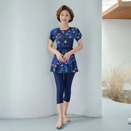 Conservative Mother Swimsuit 2024 New plus size Belly Covering Slimming Middle-aged and Elderly Sports Split Women's Hot Spring Swimsuit