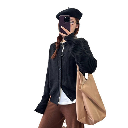 Niche New Product Star's Same Cardigan Knitwear All-Wool Round Neck Loose Knitwear Jacket Women's Long Sleeves