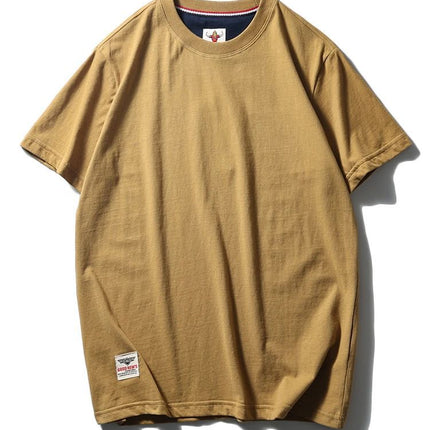 Simple trend 220 grams of technology sanding heavy industry wash cotton solid color round neck pullover base shirt lovers short sleeve