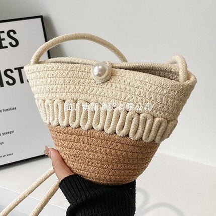 New Summer Women's Bag Bucket Beach Bag Pearl Fashion Mini Children Shoulder Crossbody Bag Travel Mori Small Bag