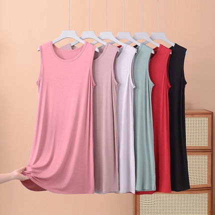 Modal Vest Dress Nightgown Women's Bottoming Skirt Summer Large Size Thin Sleeveless Mid-Length Skirt Fat mm 100kg Dress