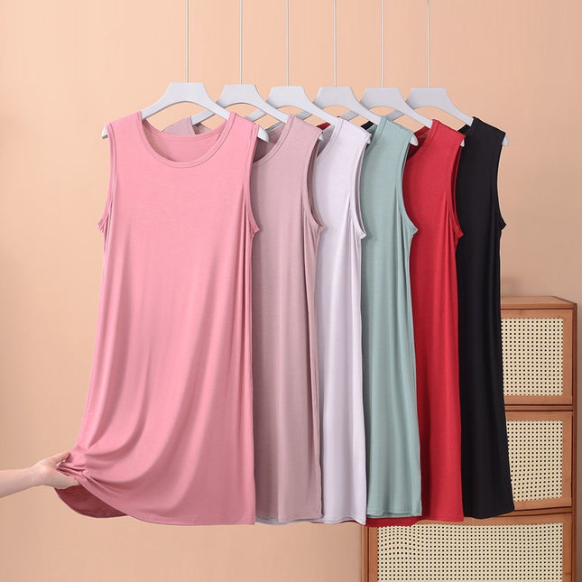 Modal Vest Dress Nightgown Women's Bottoming Skirt Summer Large Size Thin Sleeveless Mid-Length Skirt Fat mm 100kg Dress
