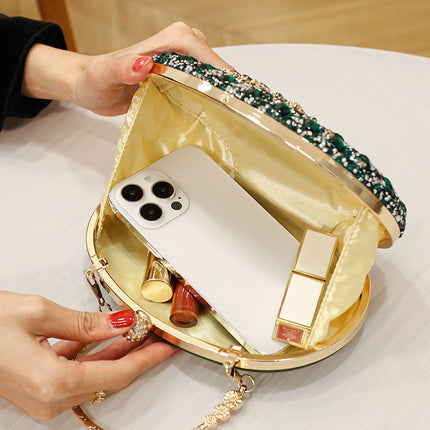 Cross-border Fashion Diamond-encrusted Sunflower Bag Dinner Portable Oval Bag Shiny Rhinestone Gift Bag