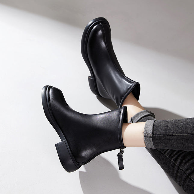 First layer cowhide Chelsea boots for women 2023 autumn and winter New retro brushed rubber bottom leather women's leather boots
