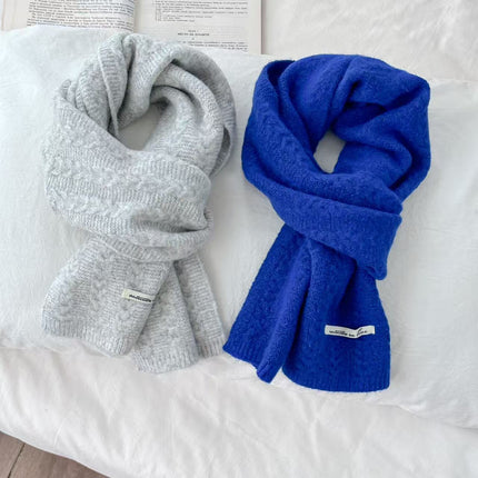Japanese and Korean Knitted Wool Scarf for Women, Autumn and Winter Thickened Warm Solid Color Student Cable Knit Neck Warmer Bamboo Pattern Neck Protector