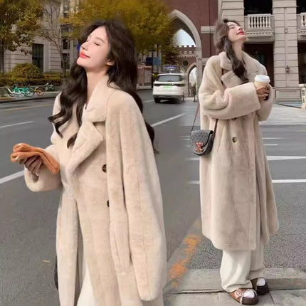 Mink Fur Coat for Women, Extended Version, Thickened, Suit Collar, Eco-Friendly Fur, 2025 Winter New Style, Fur Integrated Coat