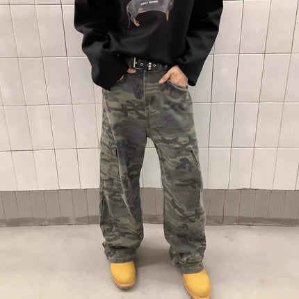 Camouflage Pants New Loose Casual Jeans Korean Style Trendy Versatile Pants Summer Drape Wide-Leg Floor-Length Trousers