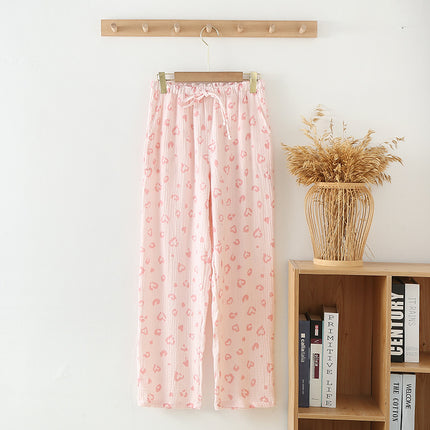 Women's Pajama Pants Summer Thin Pants Air Conditioning Pants Casual Loose Home Pants Outer Wearing Pure Cotton Double-Layer Yarn Loose