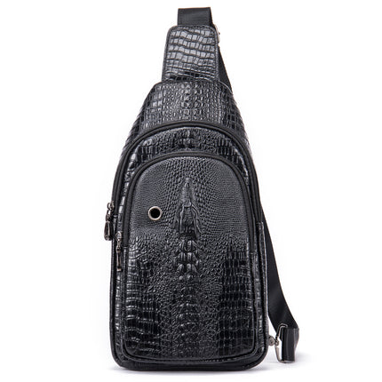 Genuine Leather Men's Chest Bag Men's Cowhide Men's Bag Shoulder Casual Crossbody Bag Crocodile Pattern Chest Bag Small Backpack Bag for Men