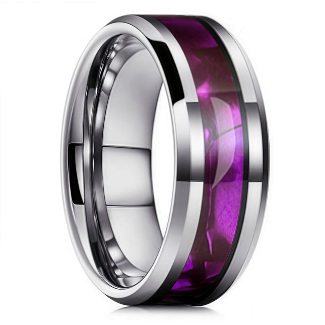European and American Fashion New Ring Black Elegant Colorful Purple Colorful Stainless Steel Imitation Shell Ring Source Manufacturer