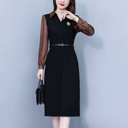 2026 Spring New Style Elegant Slim Fit Fashionable Slimming Light Business Style Chic Slim Fit Fake Two-Piece Plus Size Dress