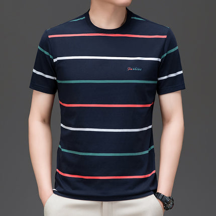 Mingdi Mouse Men's Summer New Cotton Crewneck Pullover T-shirt Men's Fashion Casual Short-sleeved Striped Men's T-shirt
