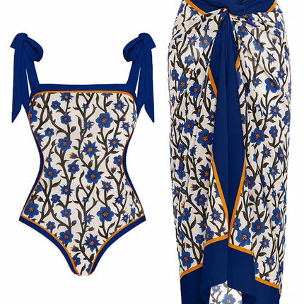 Amazon 2023 European and American New Fixed Edition Printed Two-Piece One-Piece Swimsuit Conservative Covered Hip Skirt Spot Swimsuit