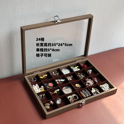 Walnut Grain Large Capacity Jewelry Storage Box Ring Earrings Necklace Jewelry Box Bracelet Jewelry Dustproof Display Box
