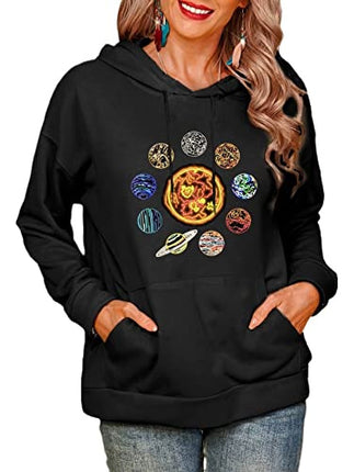 Amazon Cross-border Source Planet Pattern Printed Hooded Long Sleeve Sweatshirt Women's Coat European Size plus size