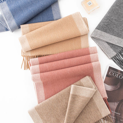 Wool Scarf Autumn and Winter 2025 Double-Sided Splicing Scarf Women's Thickeneded Warm Shawl Simple Tassel Versatile Scarf