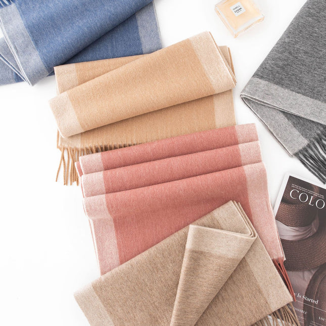 Wool Scarf Autumn and Winter 2025 Double-Sided Splicing Scarf Women's Thickeneded Warm Shawl Simple Tassel Versatile Scarf