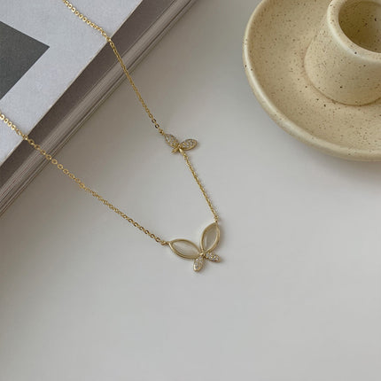 Korean-style S925 Silver Sweet Butterfly Necklace Women's Fashionable Elegant Micro-inlaid Zircon Clavicle Chain ins Artistic Sweater Chain