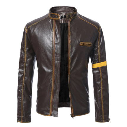 Foreign Trade Amazon European and American Men's Wear Old Motorcycle Leather Jacket Men's Youth Vertical Collar Motorcycle Leather Jacket