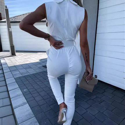 Independent station European and American women's clothing Amazon 2022 new sleeveless slim suit collar office professional jumpsuit pants