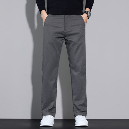 Korean Style Slim Straight-Leg Slightly Stretchy Casual Pants for Men, Light Business Casual Dress Pants That Make You Look Taller and Slimmer, Easy to Care for