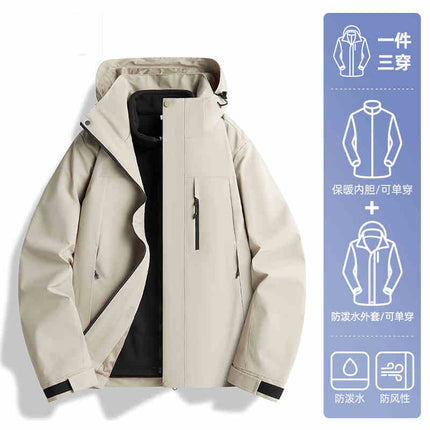 Camel HJCAMEL Jacket Men's and Women's Trendy Brand Three-in-One Windproof and Waterproof Couple's Jacket Mountain Climbing and Mountaineering Suit